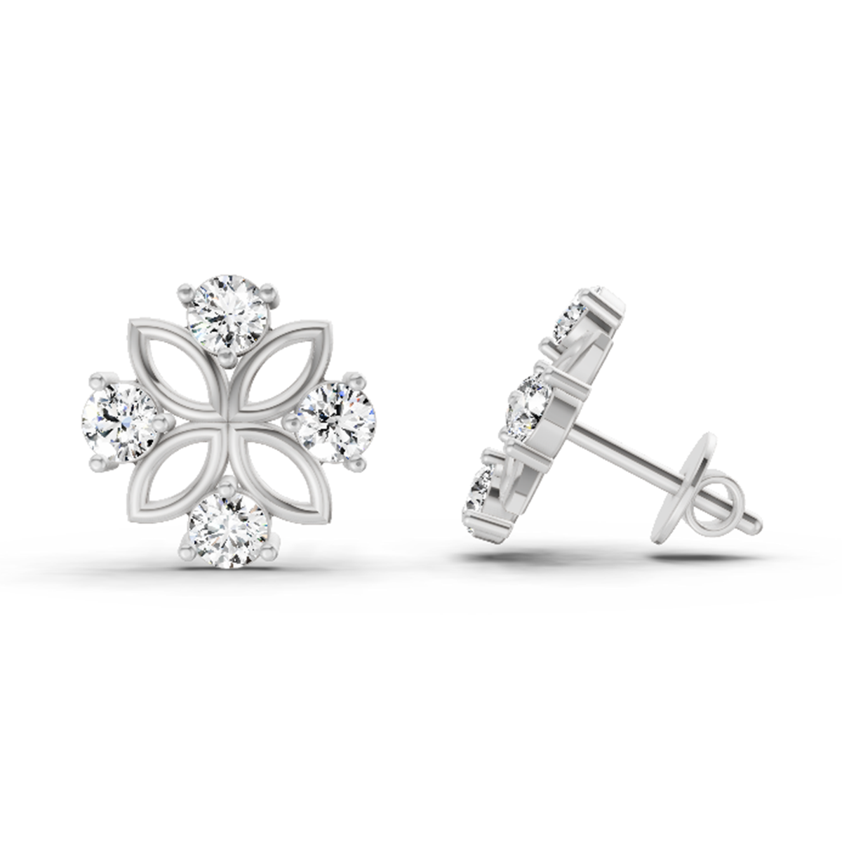 0.84 Ct Floral Stud Earrings | 14K White Gold