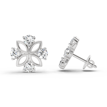 0.84 Ct Floral Stud Earrings | 14K White Gold