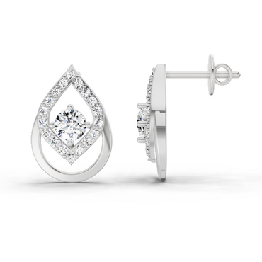 0.70 Ct Pear Halo Stud Earrings | 14K White Gold