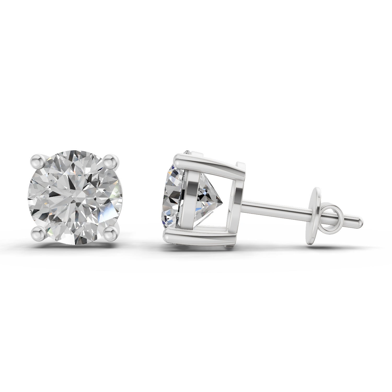 2.54 Ct Round Shape 4 Prong Solitaire Diamond Stud Earrings | 14K White Gold