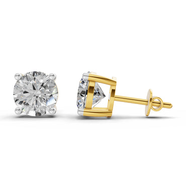 2.54 Ct Round Shape 4 Prong Solitaire Diamond Stud Earrings | 14K Yellow Gold