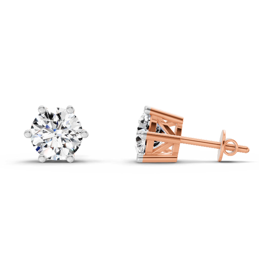 2.39 Ct Round Shape 6 Prong Solitaire Diamond Stud Earrings | 14K Rose Gold