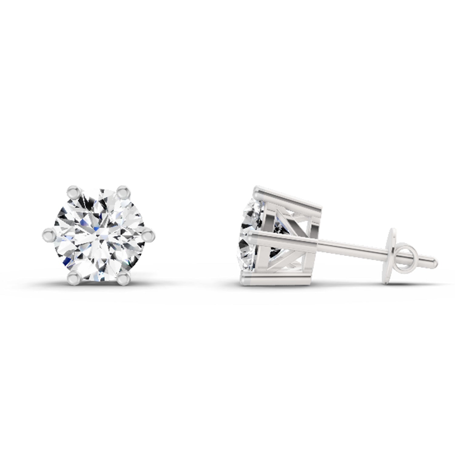 2.39 Ct Round Shape 6 Prong Solitaire Diamond Stud Earrings | 14K White Gold