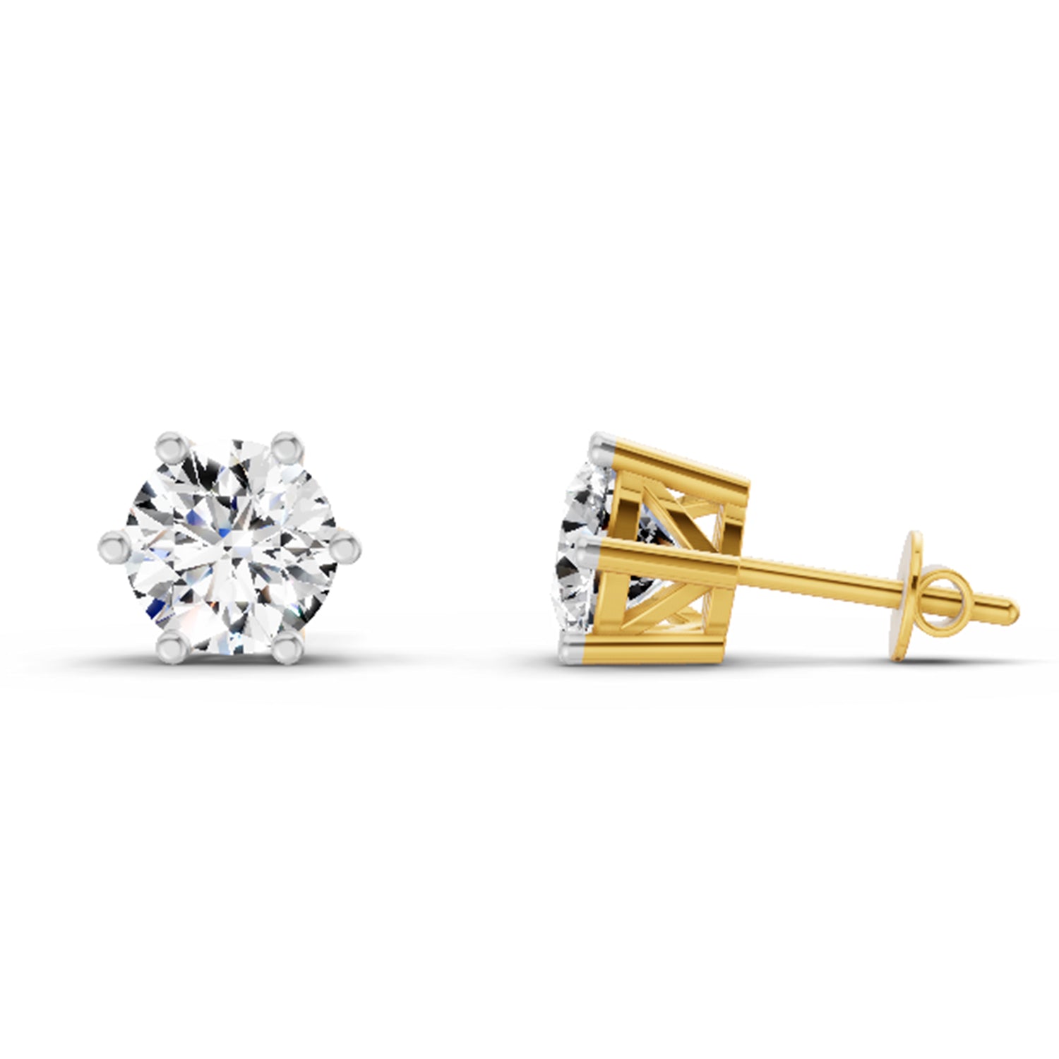 2.39 Ct Round Shape 6 Prong Solitaire Diamond Stud Earrings | 14K Yellow Gold