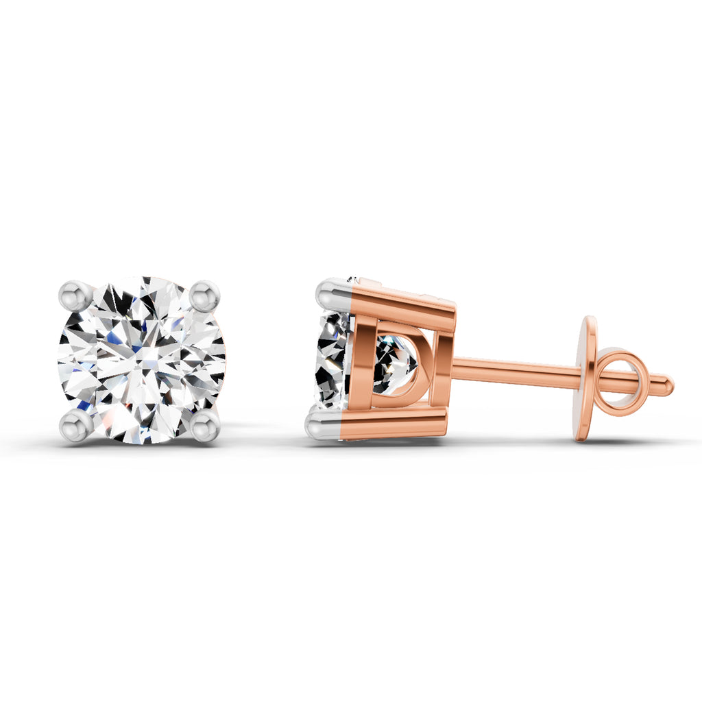 2.39 Ct Round Shape 4 Prong Solitaire Diamond Stud Earrings | 14K Rose Gold