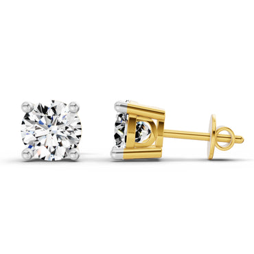 2.39 Ct Round Shape 4 Prong Solitaire Diamond Stud Earrings | 14K Yellow Gold