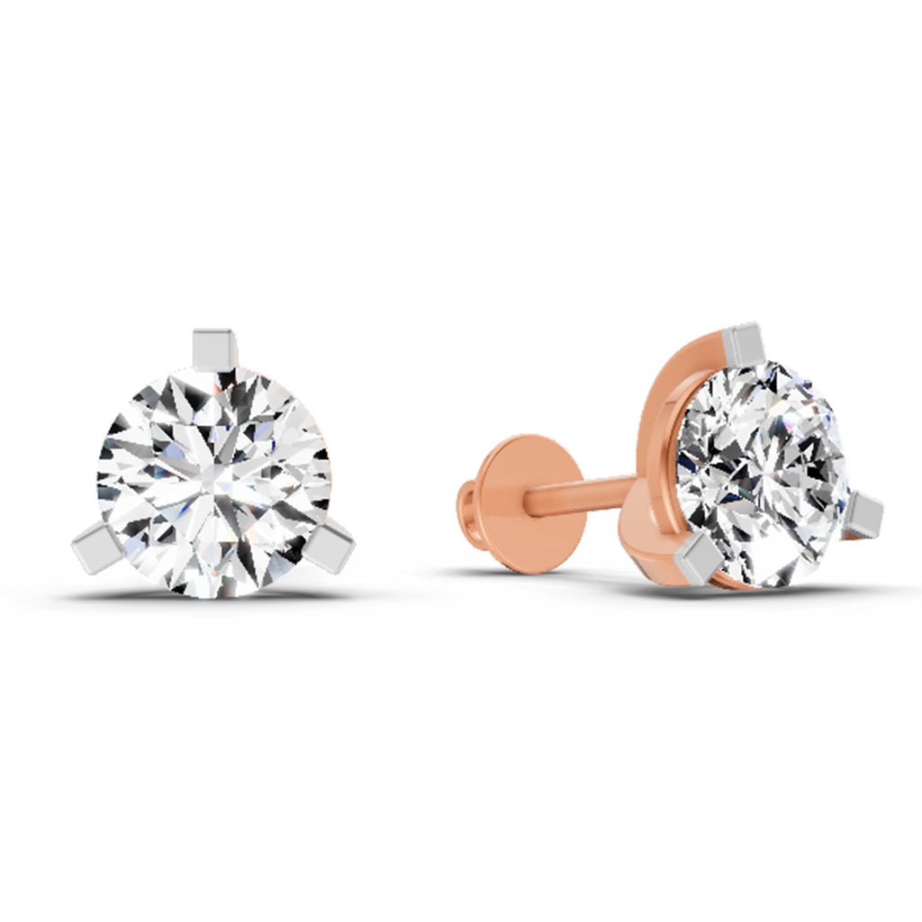 2.28 Ct Round Shape 3 Prong Solitaire Diamond Stud Earrings | 14K Yellow Gold