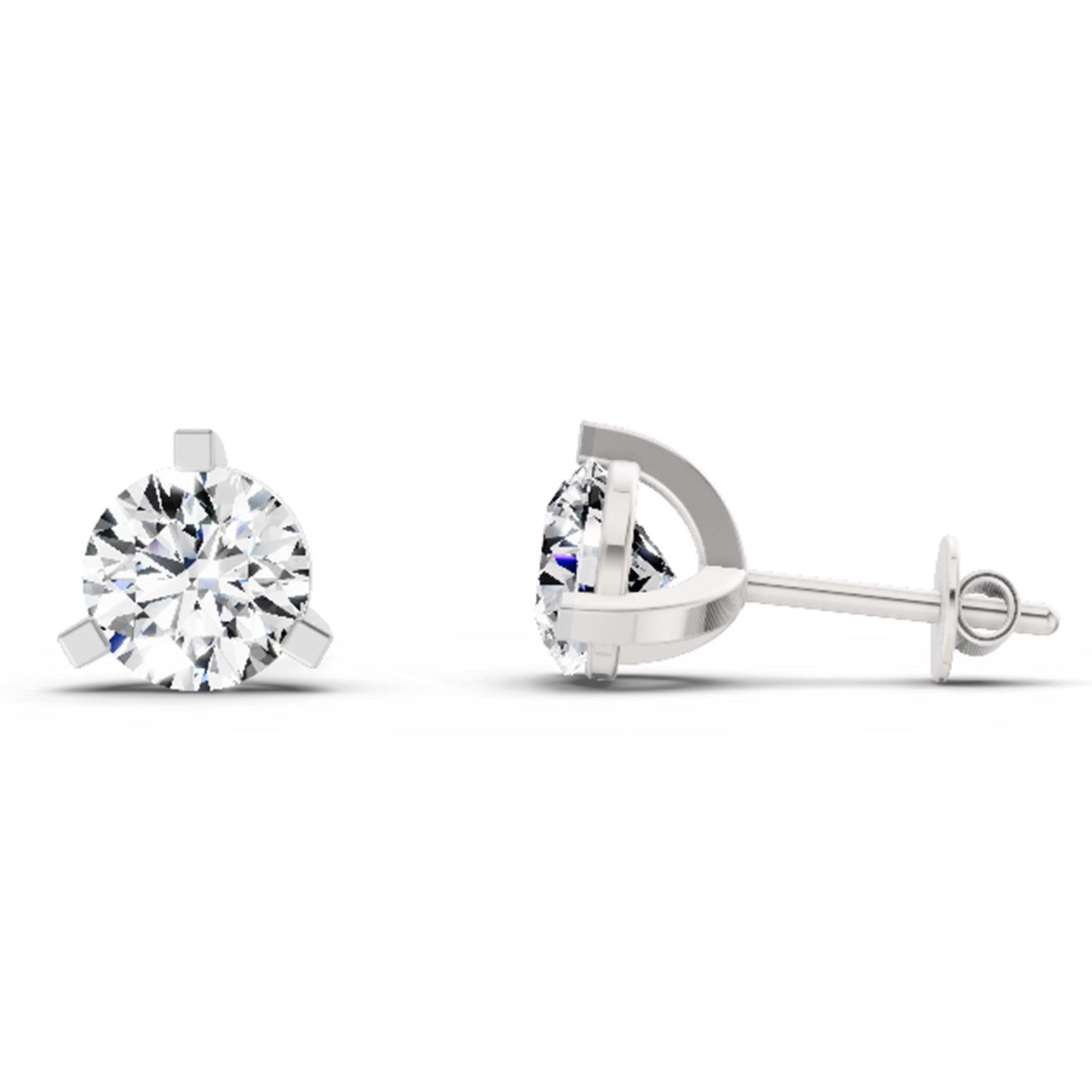 2.28 Ct Round Shape 3 Prong Solitaire Diamond Stud Earrings | 14K White Gold