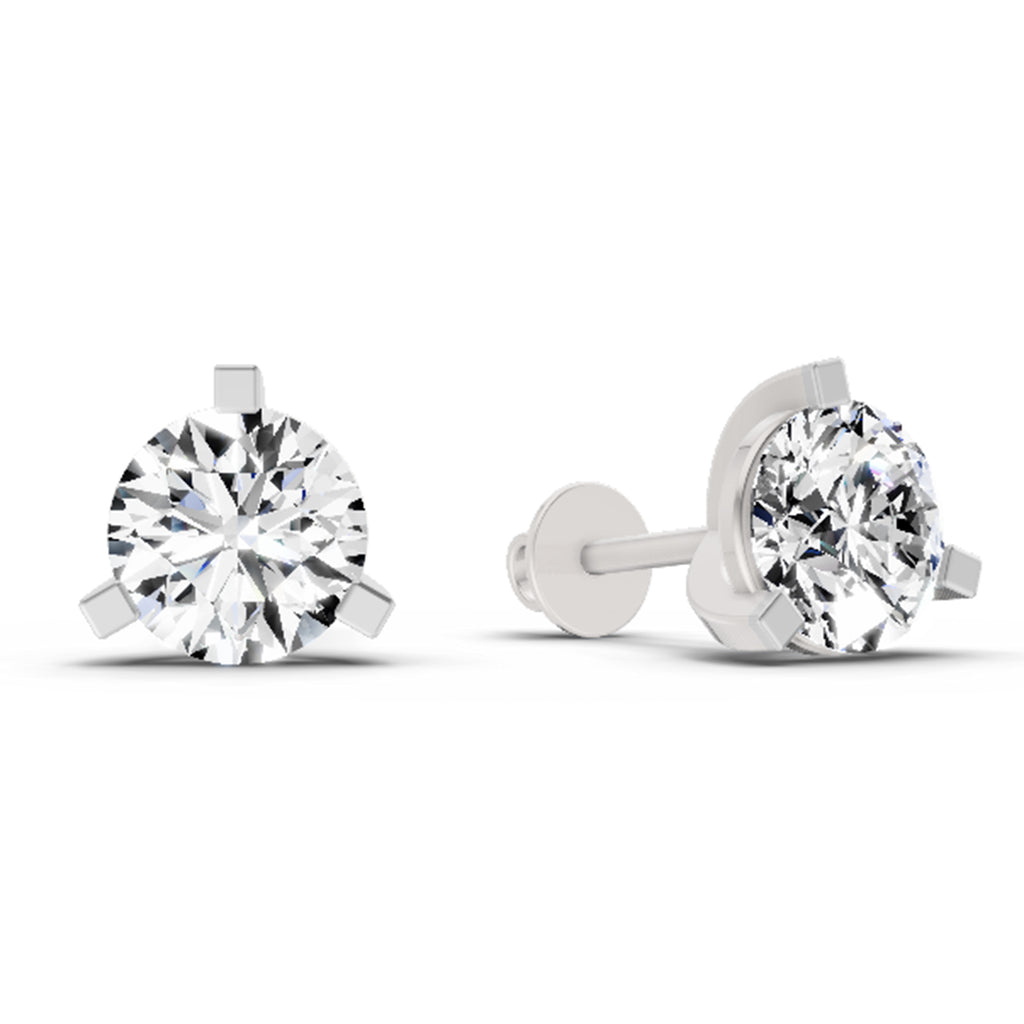 2.28 Ct Round Shape 3 Prong Solitaire Diamond Stud Earrings | 14K Yellow Gold