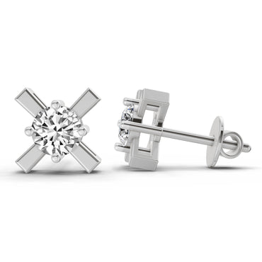 0.51 Ct Round Solitaire Stud Earrings | 14K White Gold