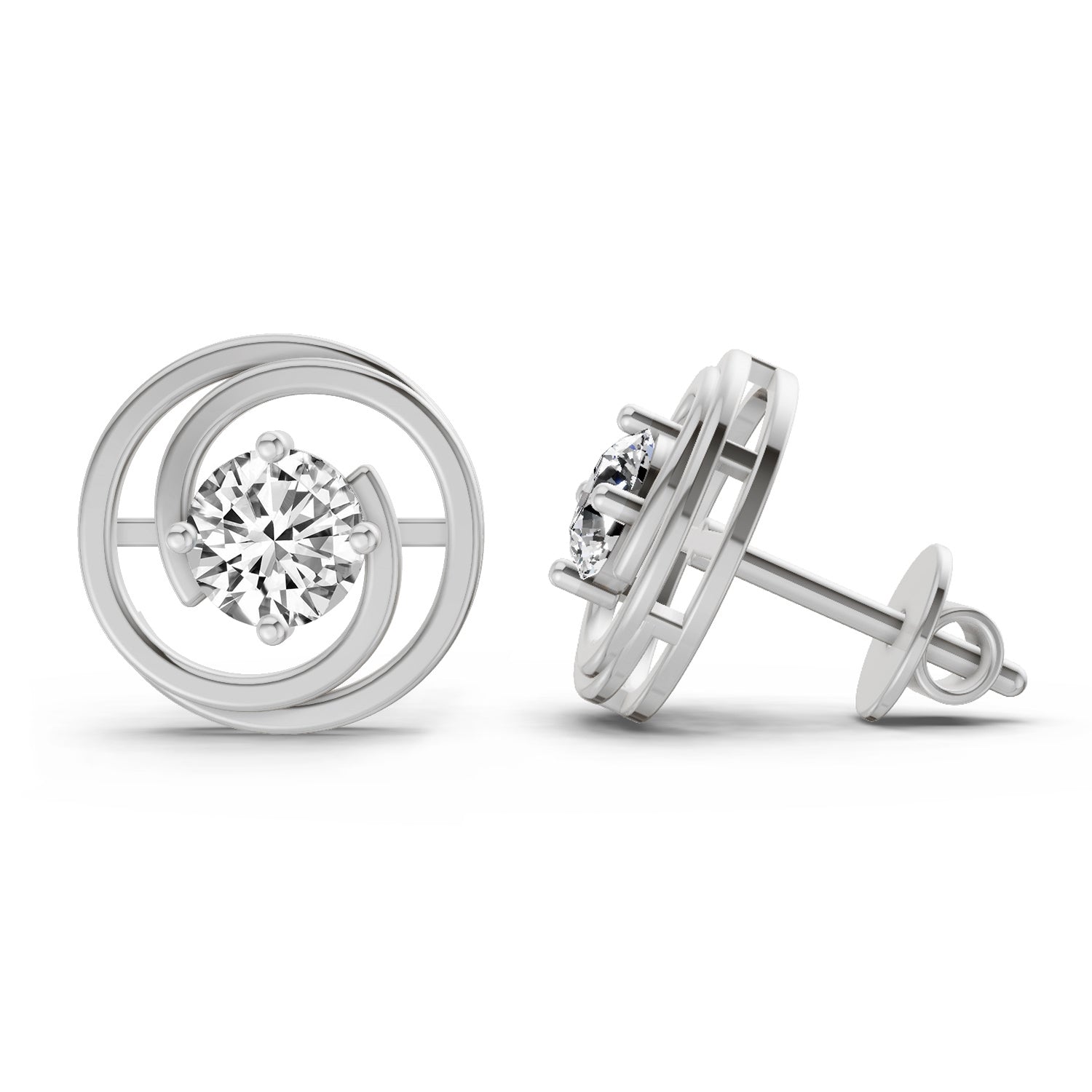 0.64 Ct Round Stud Earrings | 14K White Gold