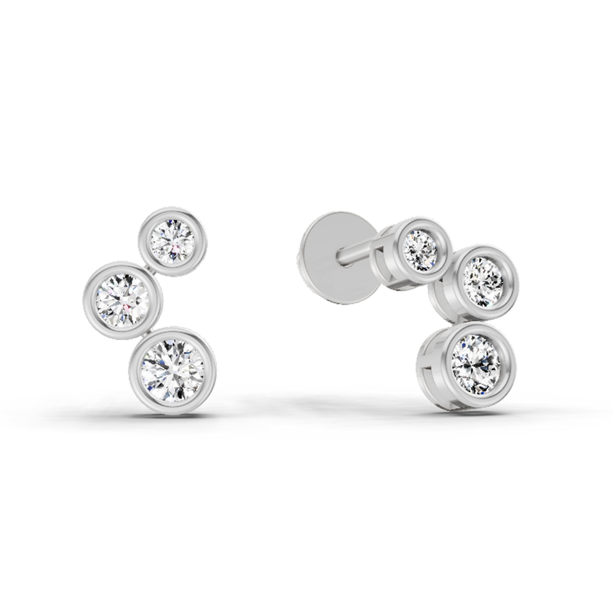 0.66 Ct Bezel Set Stud Earrings | 14K White Gold  FG VS Quality Diamonds