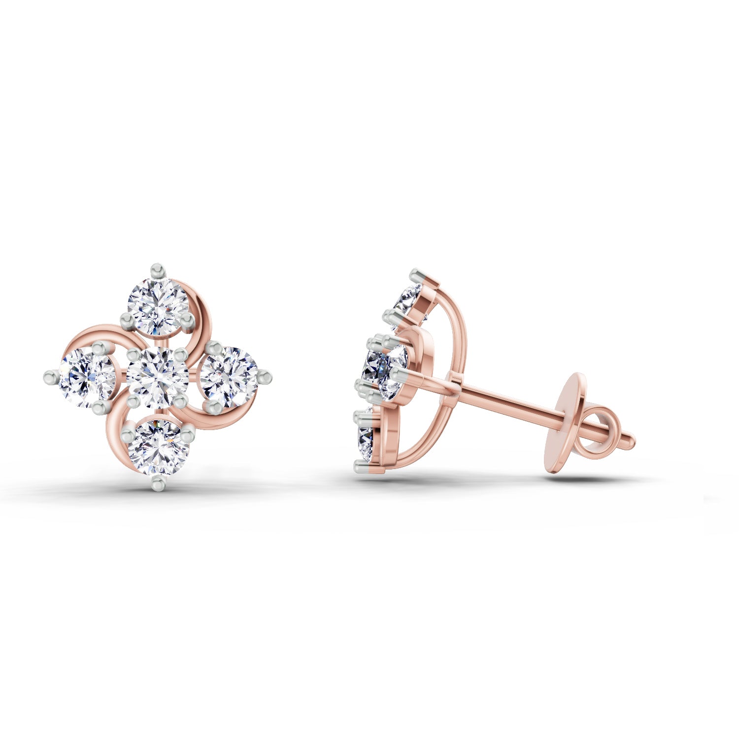 0.69 Ct Round Flower Stud Earrings | 14K Rose Gold
