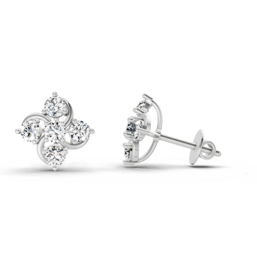 0.69 Ct Round Flower Stud Earrings | 14K White Gold