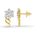 0.97 Ct  Round Shape Diamond Floral Stud Earrings | 14K Yellow Gold