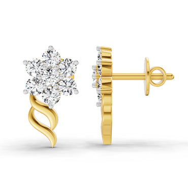 0.97 Ct  Round Shape Diamond Floral Stud Earrings | 14K Yellow Gold