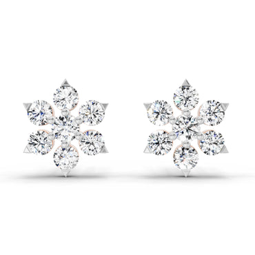 0.98 Ct  Round Shape Diamond Floral Cluster Stud Earrings | 14K Rose Gold