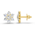 0.98 Ct  Round Shape Diamond Floral Cluster Stud Earrings | 14K Yellow Gold