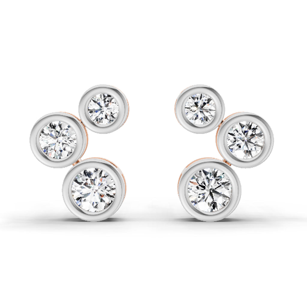 0.67 Ct Round 3 Stone Earrings | 14K Rose Gold