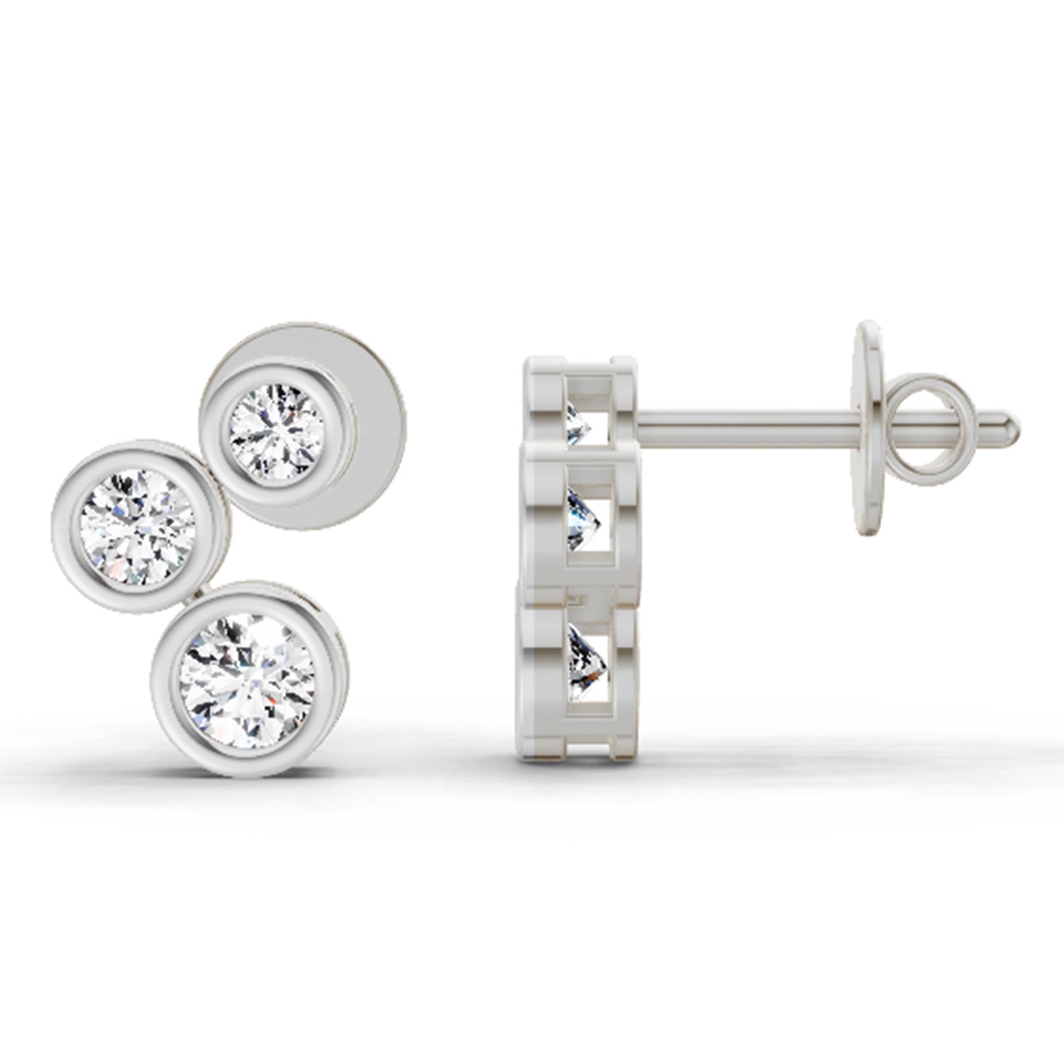 0.67 Ct Round 3 Stone Earrings | 14K White Gold
