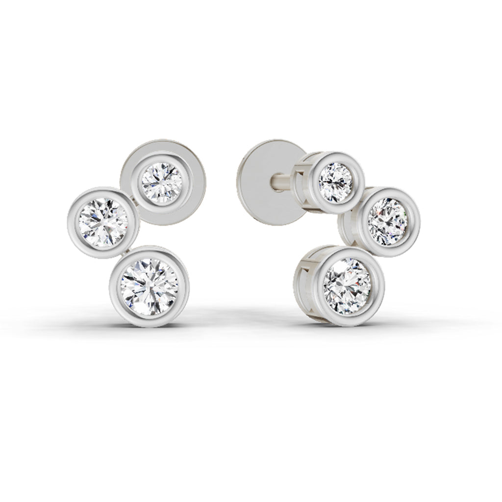 0.67 Ct Round 3 Stone Earrings | 14K Rose Gold