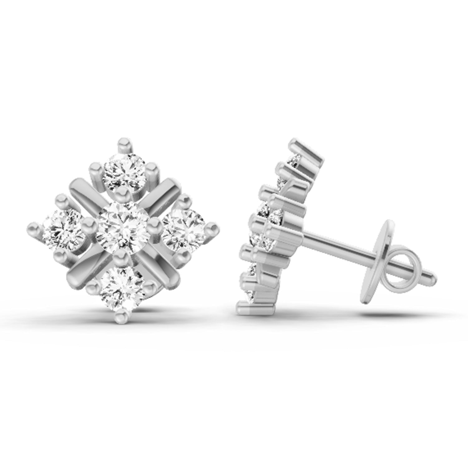 0.98 Ct  Round Shape Diamond Stud Earrings | 14K White Gold