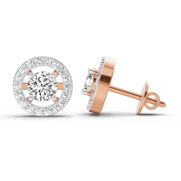 0.95 Ct  Round Shape Halo Diamond Stud Earrings | 14K Rose Gold
