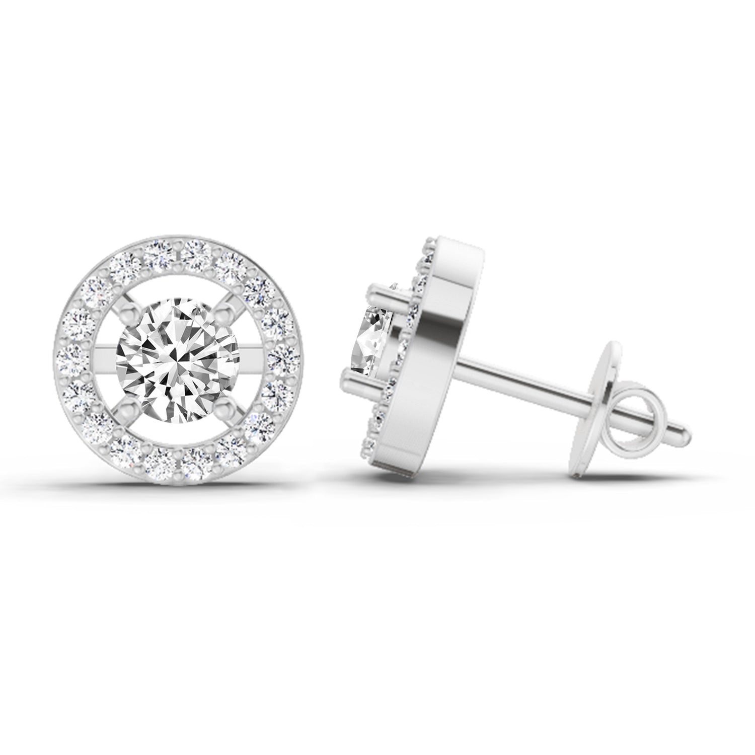 0.95 Ct  Round Shape Halo Diamond Stud Earrings | 14K White Gold