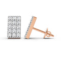 0.97 Ct  Round Shape Diamond ReCtangle Cluster Stud Earrings | 14K Rose Gold