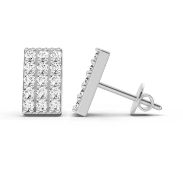 0.97 Ct  Round Shape Diamond ReCtangle Cluster Stud Earrings | 14K White Gold
