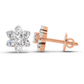 0.67 Ct  Round Shape Diamond Flower Cluster Stud Earrings | 14K Rose Gold