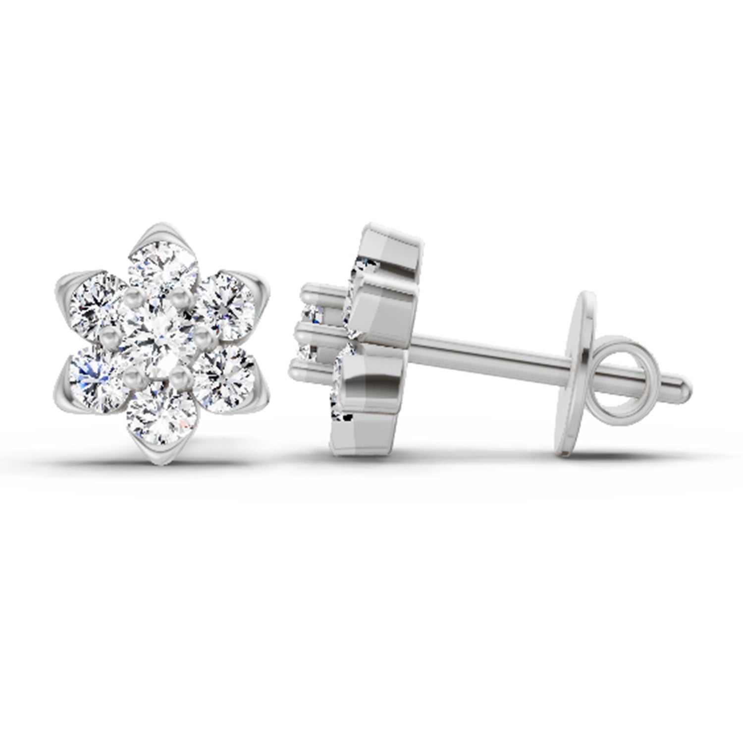 0.67 Ct  Round Shape Diamond Flower Cluster Stud Earrings | 14K White Gold