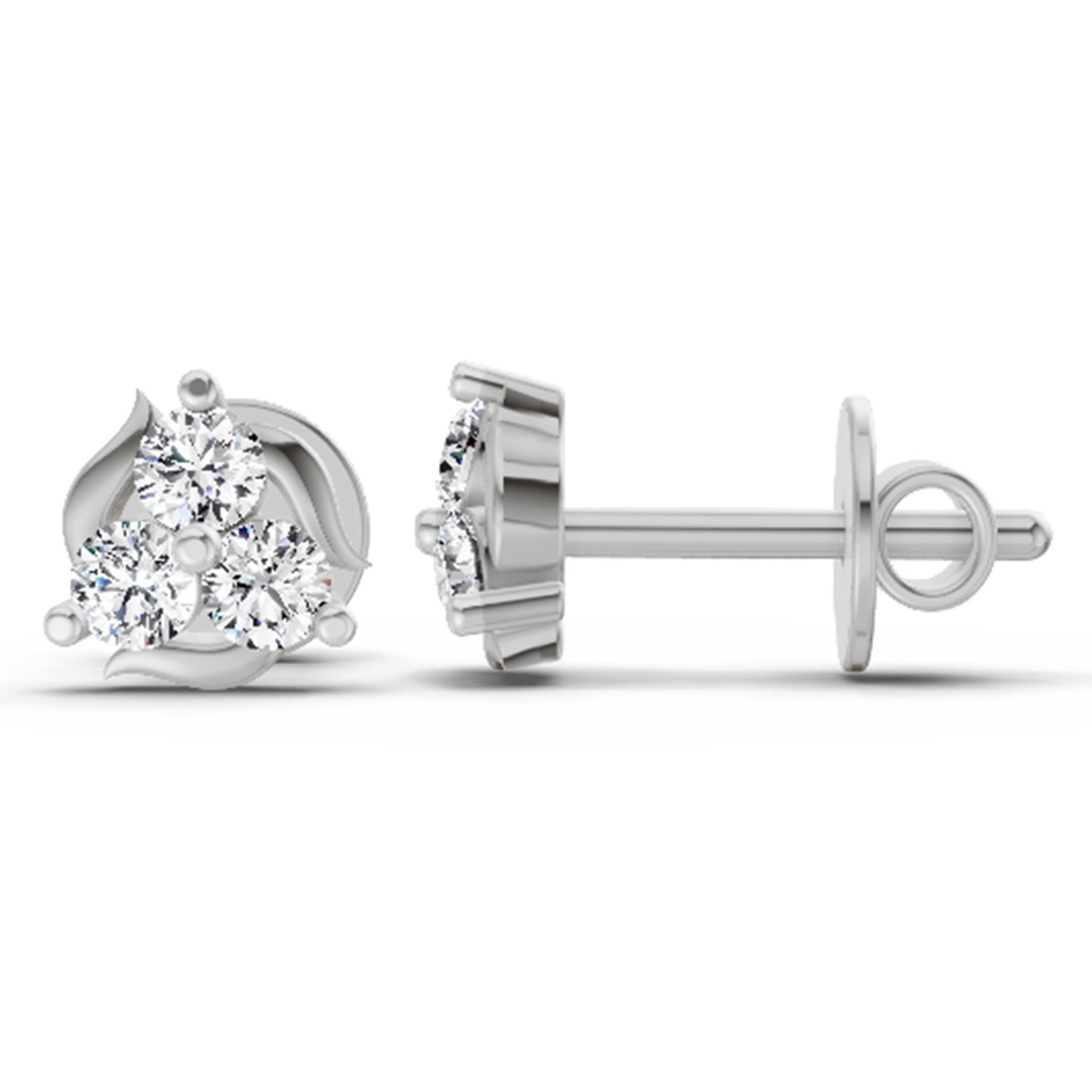 0.38 Ct  Round Shape Diamond Stud Earrings | 14K White Gold