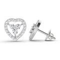 0.63 Ct  Heart Shape 3 Stone Round Shape Diamond Stud Earrings | 14K White Gold
