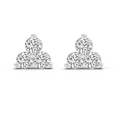 1 Ct  Round Shape Diamond 3 Stone Stud Earrings | 14K Rose Gold