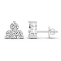 1 Ct  Round Shape Diamond 3 Stone Stud Earrings | 14K White Gold