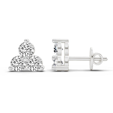 1 Ct  Round Shape Diamond 3 Stone Stud Earrings | 14K White Gold