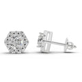 1 Ct  Round Shape Diamond Hexagon Halo Stud Earrings | 14K White Gold