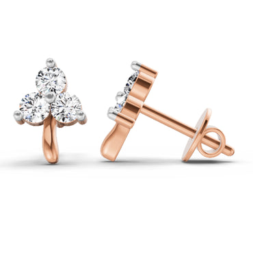 0.52 Ct  Round Shape 3 Stone Diamond Stud Earrings | 14K Rose Gold