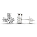 1 Ct  Oval Shape 3 Stone Diamond Stud Earrings | 14K White Gold