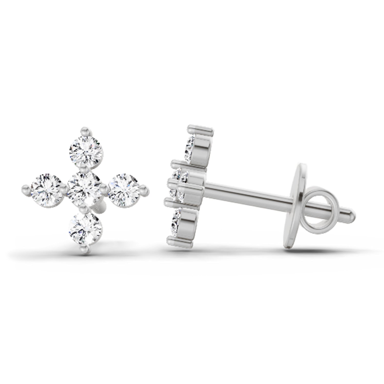 0.37 Ct  Round Shape Diamond Floral Stud Earrings | 14K White Gold