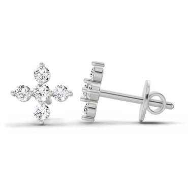 0.37 Ct  Round Shape Diamond Floral Stud Earrings | 14K White Gold