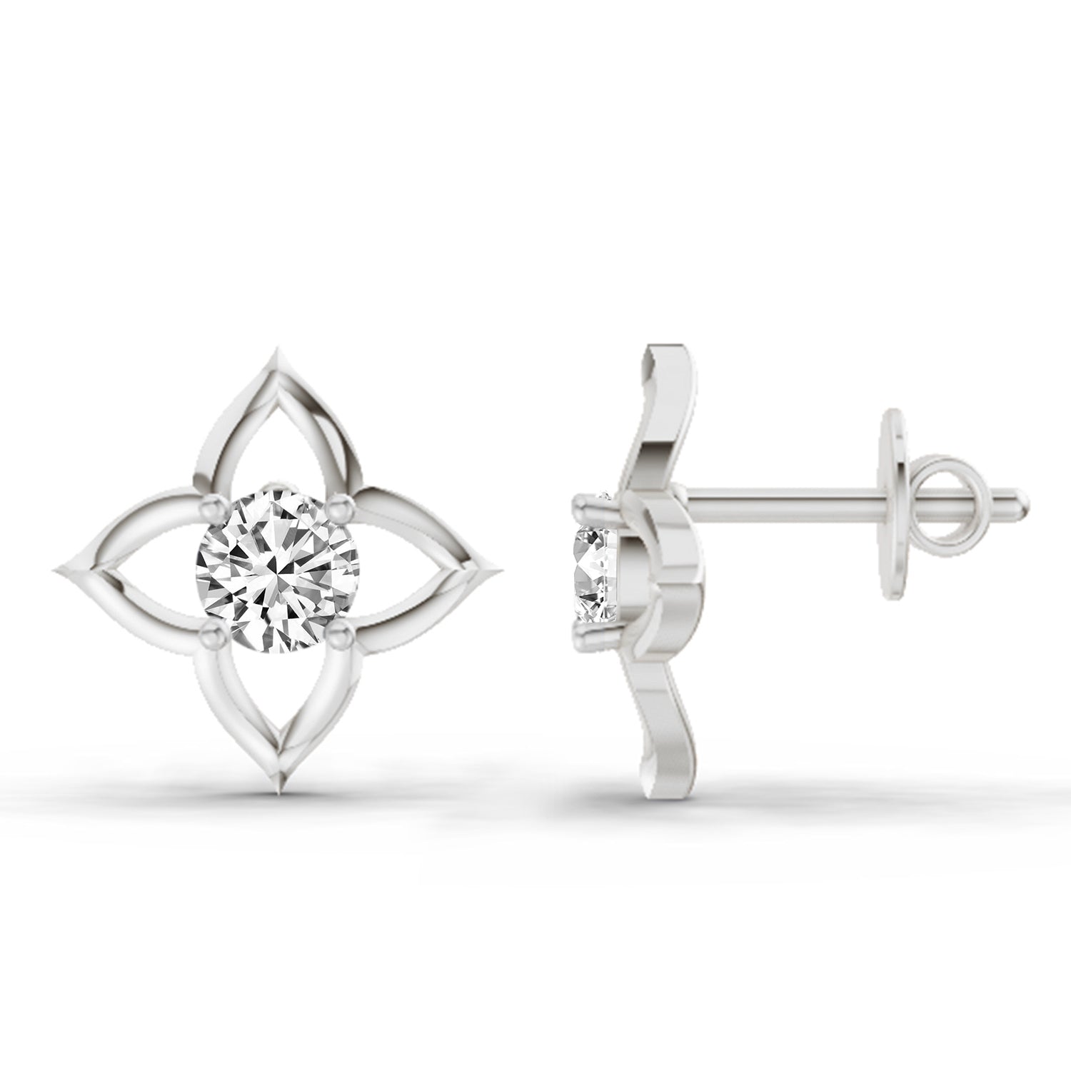 0.76 Ct  Round Shape Diamond Stud Earrings | 14K White Gold