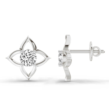 0.76 Ct  Round Shape Diamond Stud Earrings | 14K White Gold