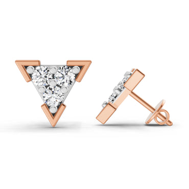 1 Ct  Round Shape Diamond Triangle Stud Earrings | 14K Rose Gold