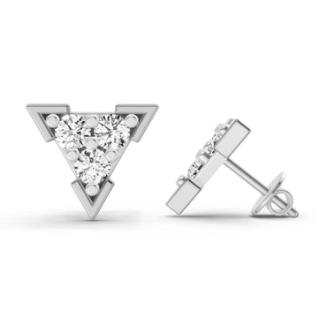 1 Ct  Round Shape Diamond Triangle Stud Earrings | 14K White Gold