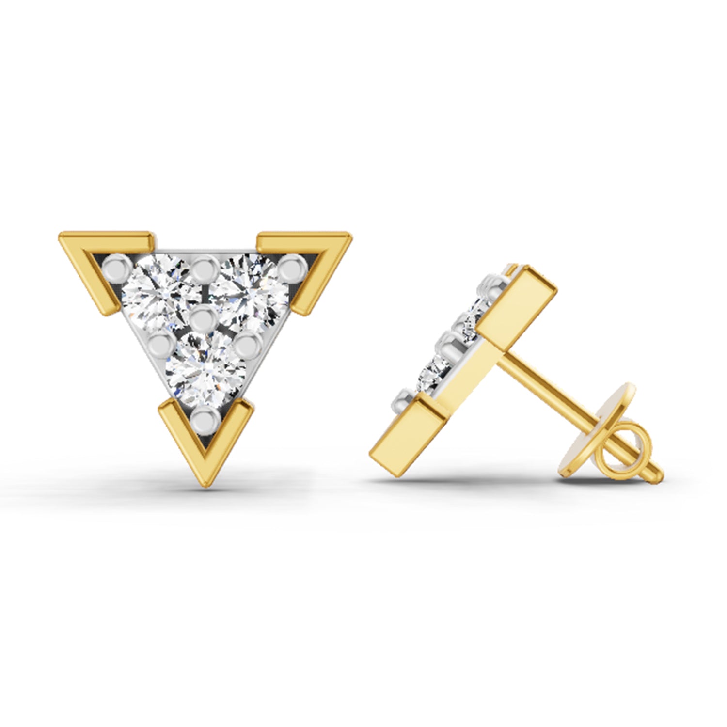 1 Ct  Round Shape Diamond Triangle Stud Earrings | 14K Yellow Gold