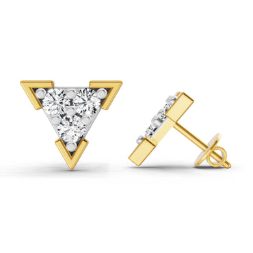 1 Ct  Round Shape Diamond Triangle Stud Earrings | 14K Yellow Gold