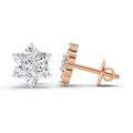 0.97 Ct  Round Shape Diamond Floral Cluster Stud Earrings | 14K Rose Gold