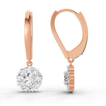 0.90 Ct  Round Shape Diamond Halo Drop Earrings | 14K Rose Gold